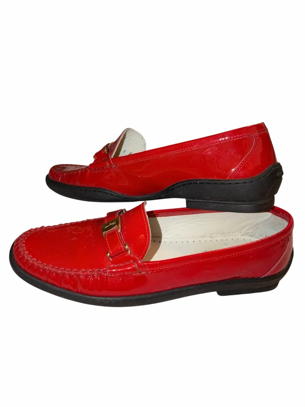 Vintage Salvatore Ferragamo Red Patent Leather Horsebit Loafers 8 B Made Italy